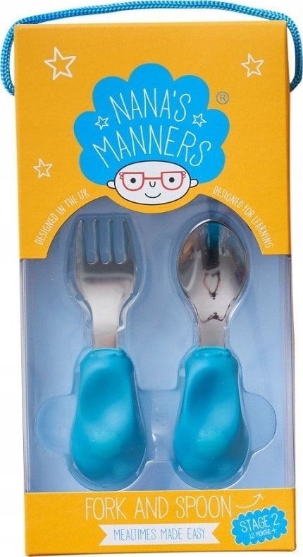 Nana`s Manners Nana's Manners, ETAP 2, Sztućce do samodzielnego jedzenia, widelec i łyżka, morski niebieski, 1-3 lat