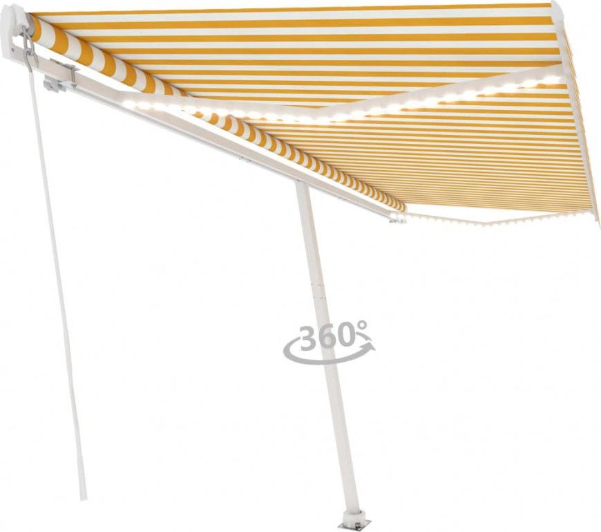 vidaXL Ręcznie zwijana markiza z LED, 500 x 300 cm, żółto-biała