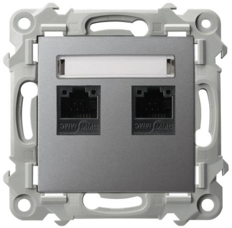 SZAFIR Gniazdo komputerowe podwójne, kat. 5e MMC szary mat GPK-2Z/K/m/70