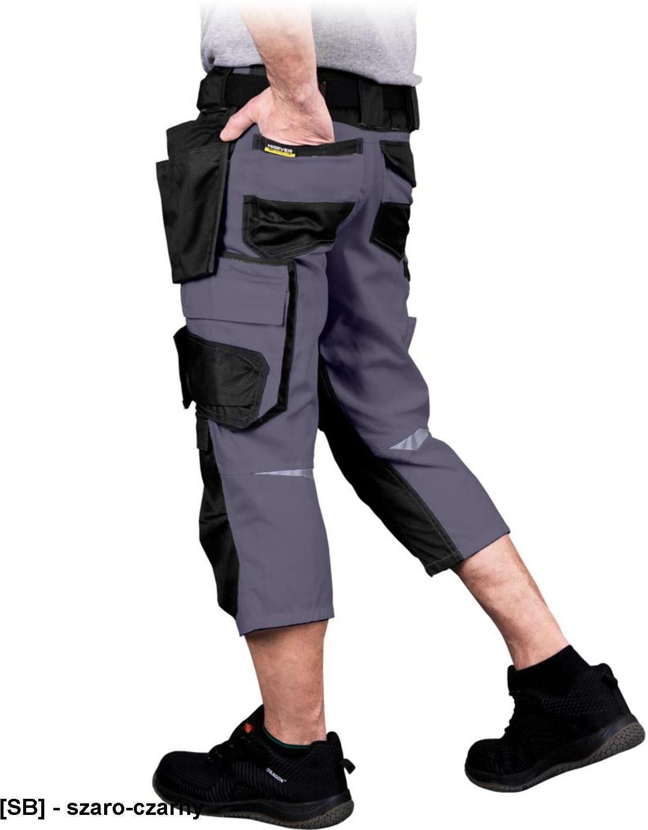 HARVER-R - Spodnie ochronne HARVER typu rybaczki, 10 kieszeni, odblaski, 65% poliester, 35% bawełna, 300 g/m2 - szaro-czarny XL