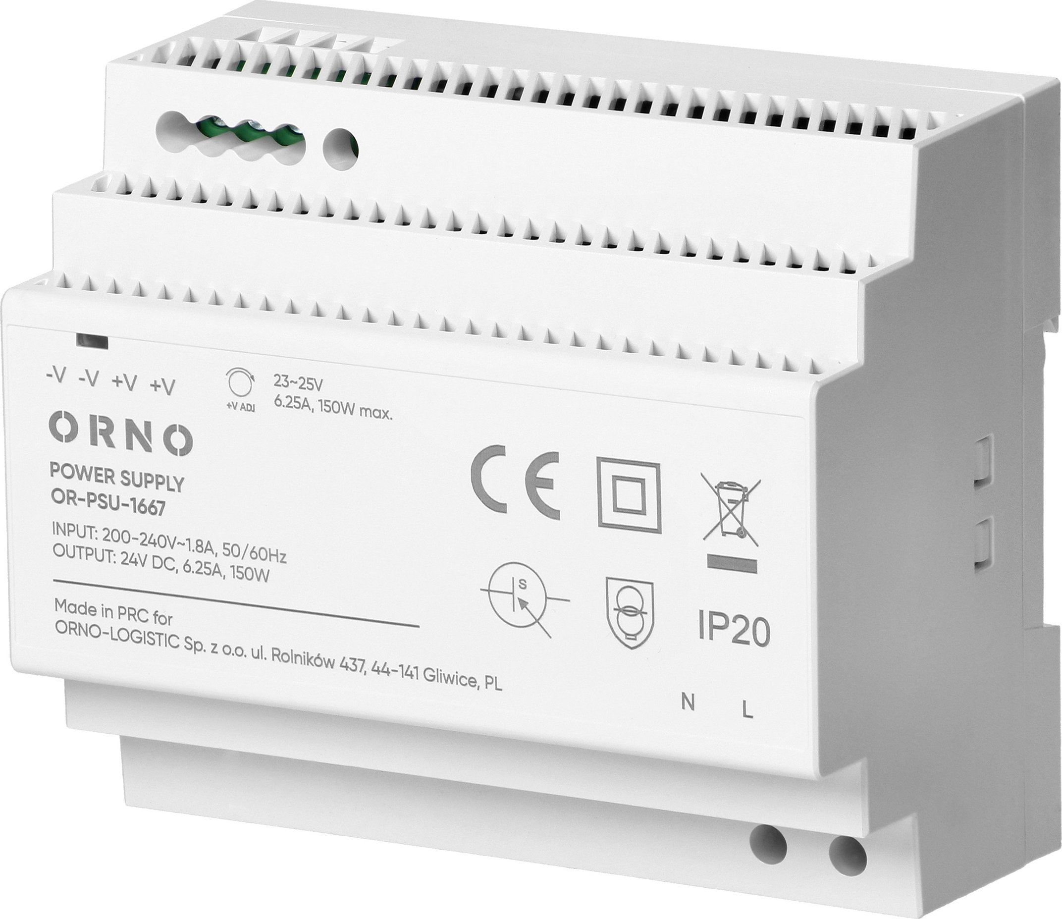 Orno Zasilacz na szyne DIN, 24VDC, 6,25A, 150W, 6 modułów