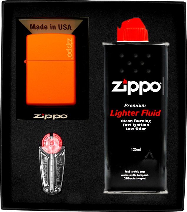 Zestaw ZIPPO Zapalniczka ORANGE MATTE LOGO Prezentowy No1