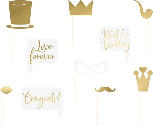 Party Deco Propsy do zdjęć na ślub, złote, mix, 10 szt. uniwersalny