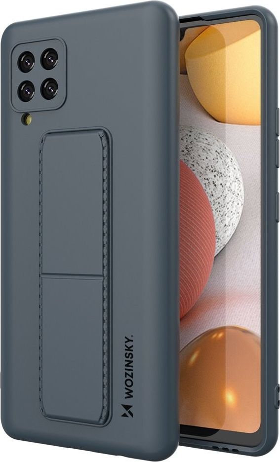 Wozinsky Kickstand Case elastyczne silikonowe etui z podstawką Samsung Galaxy A42 5G granatowy