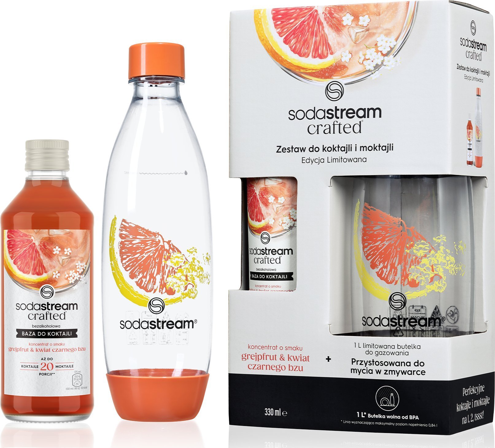 Sodastream Zestaw Crafted Kit Grejpfrut & Kwiat Czarnego Bzu 330 ml i butelka Fuse 1L