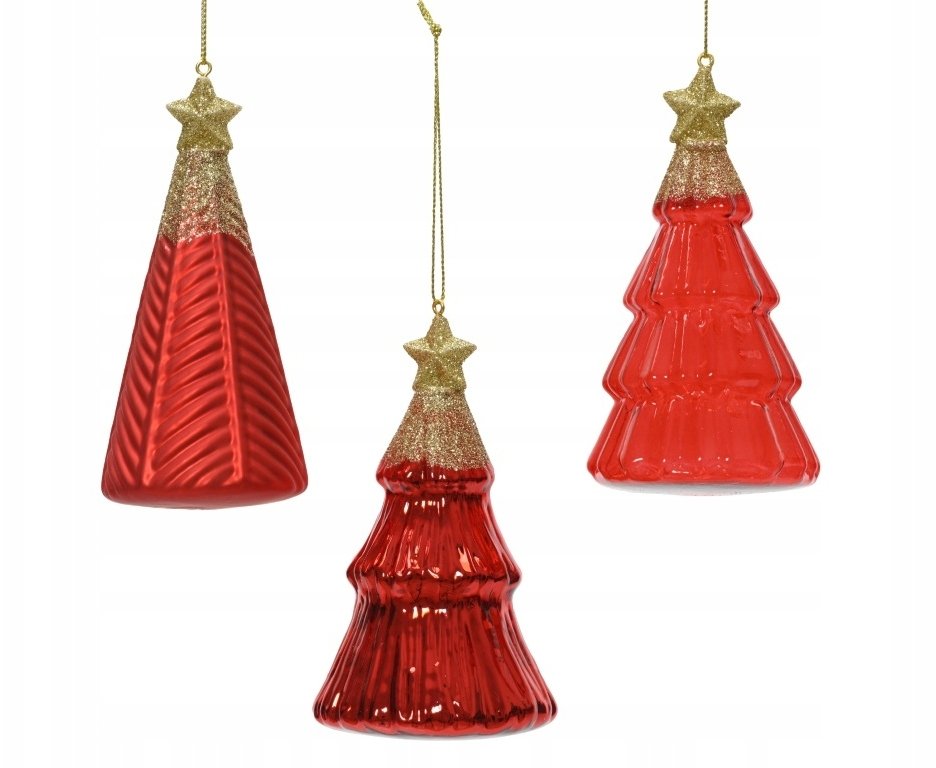 Bombka choinkowa szklana kształtka czerwona choinka 6,7x12,6cm 1szt