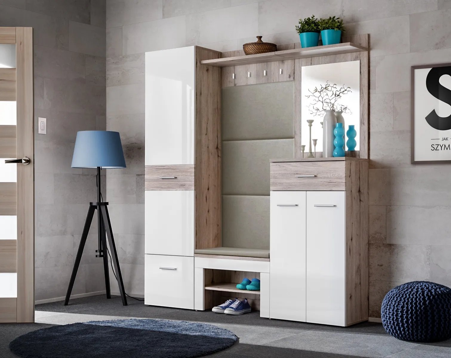ASM Meble Garderoba do przedpokoju GUSTAVO VIII dąb wellington/biała połysk ASM Meble