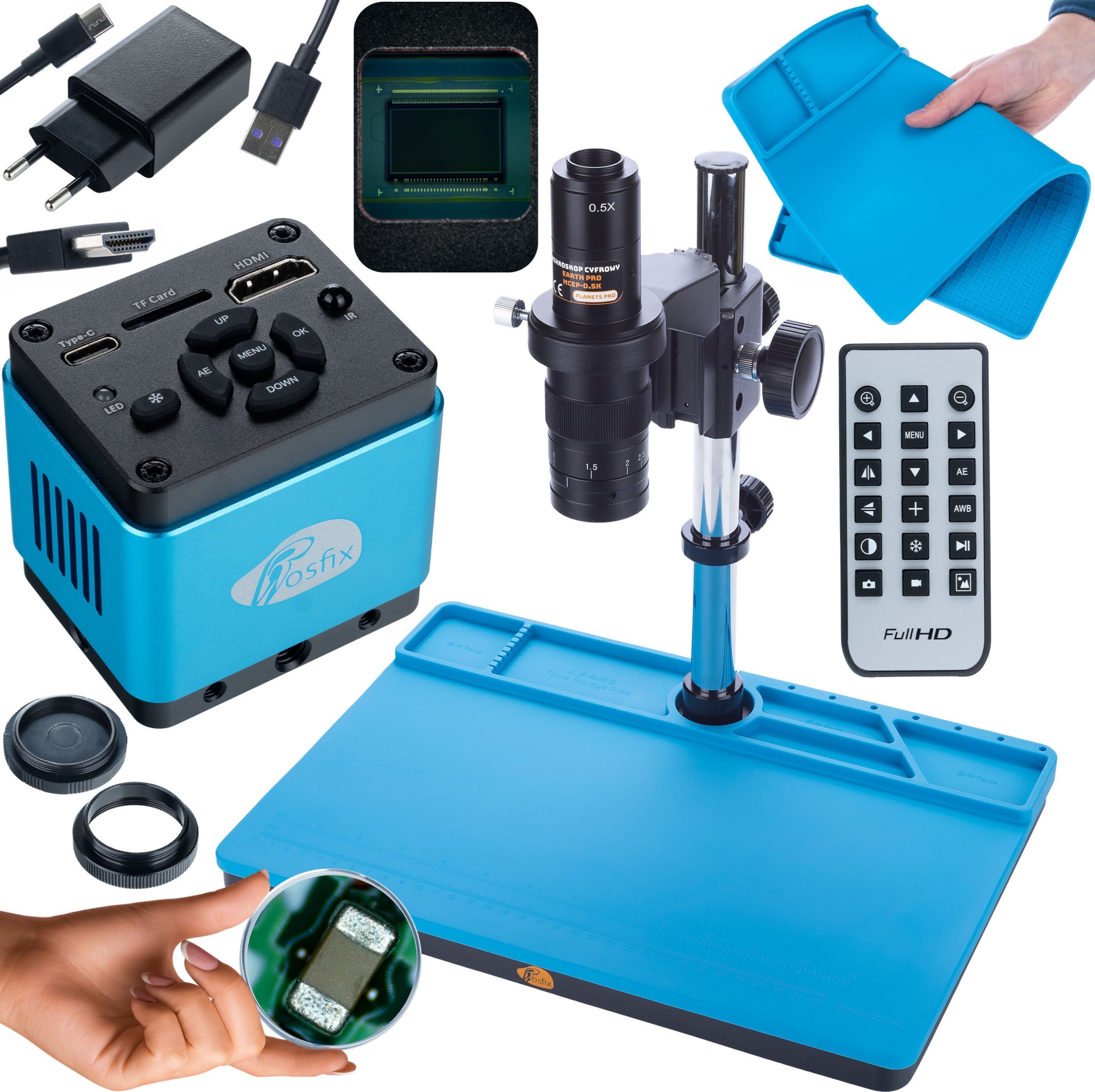 Mikroskop Rosfix MIKROSKOP CYFROWY DO LUTOWANIA JUBILERSTWA KAMERA UHD DUŻA SILIKONOWA MATA