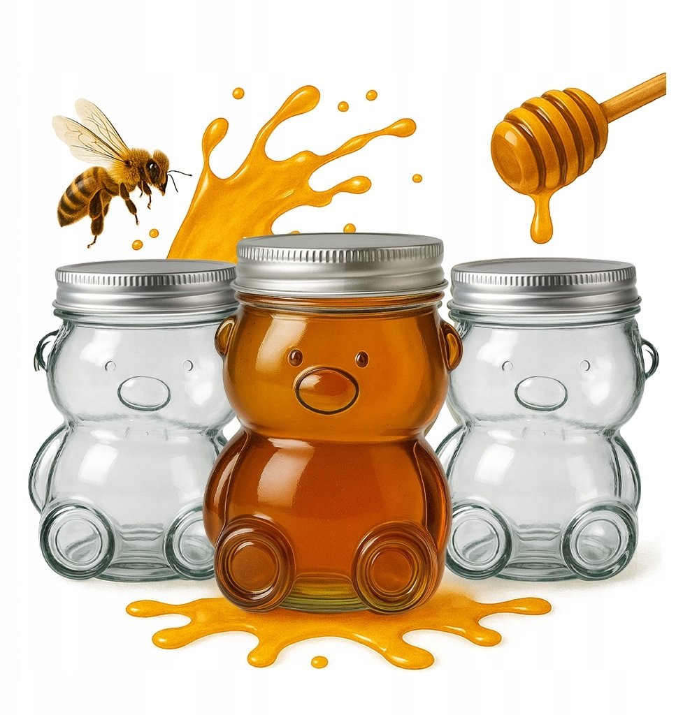 12x Szklany słoik MIŚ 300ml z zakrętką dekoracyjny na miód dżem prezent