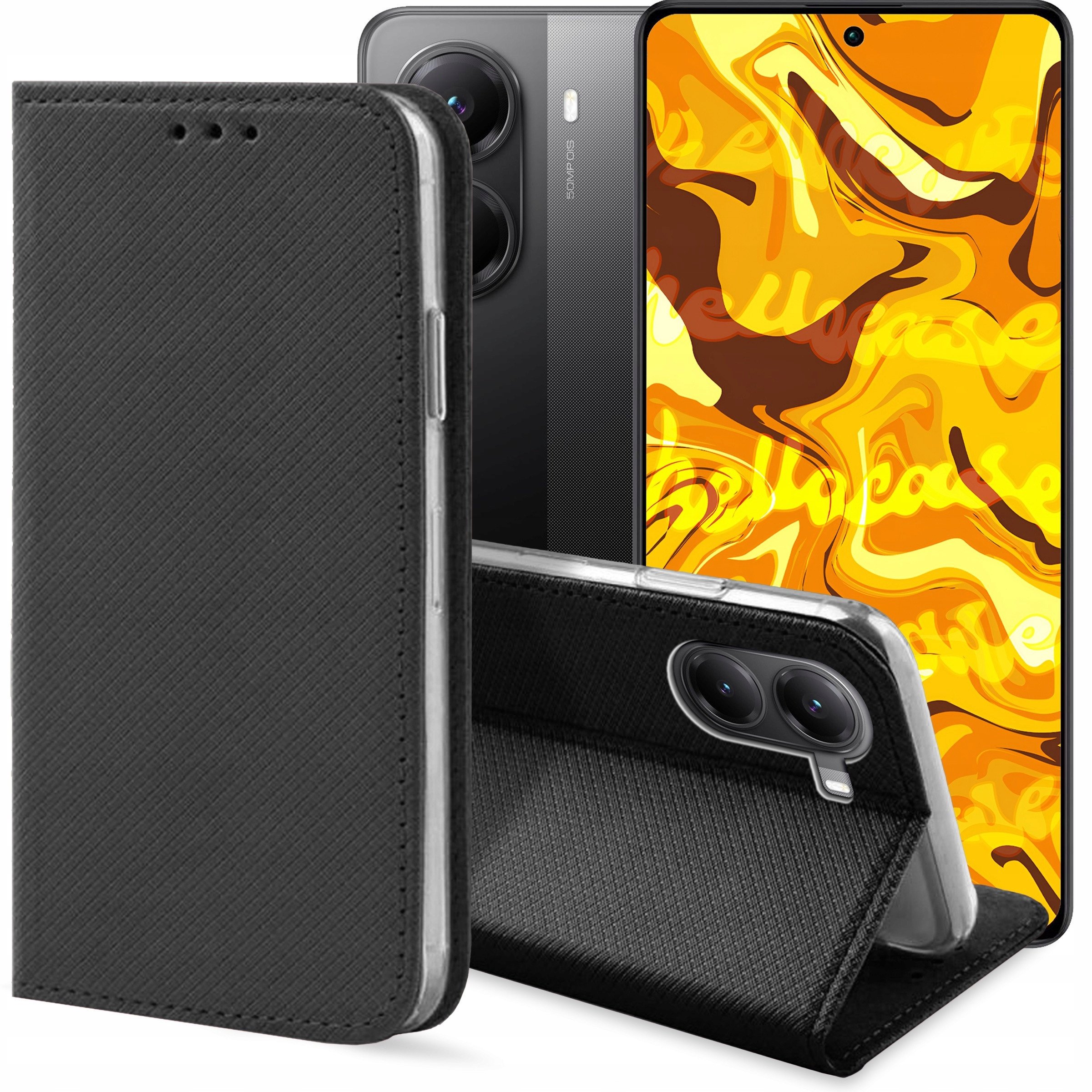 ETUI Z KLAPKĄ DO XIAOMI POCO X7 PRO 5G CZARNE ZAMYKANE MAGNETYCZNE KABURA