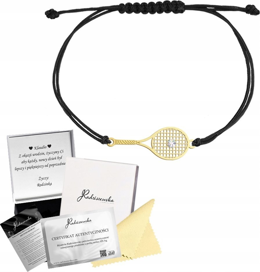 Radziszewska Jewellery Bransoletka Złota Rakieta Tenisowa SREBRO 925 Kryształ Prezent ŻYCZENIA