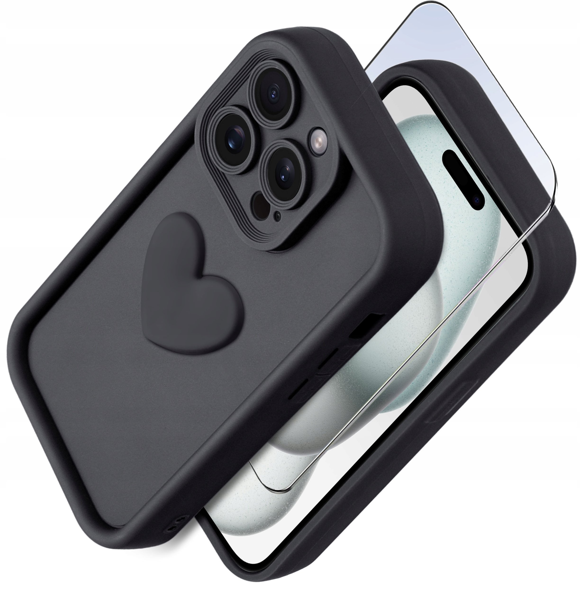 Etui do iPhone 14 Pro silikonowe MATOWE serce + Szkło ochronne na ekran 9H