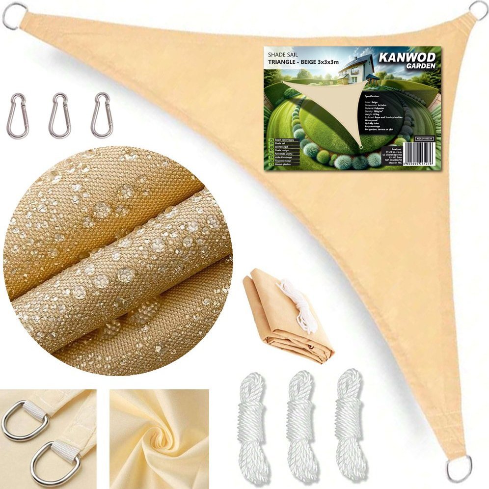 Kanwod ŻAGIEL OGRODOWY BEŻOWY TRÓJKĄT 3x3x3M KANWOD