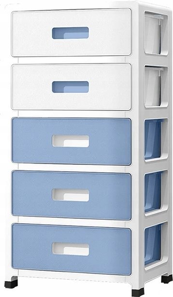 Korbi PLASTIKOWY REGAŁ POJEMNIK ZABAWKI SZUFLADY 5 PÓŁEK BIAŁO NIEBIESKI RG14