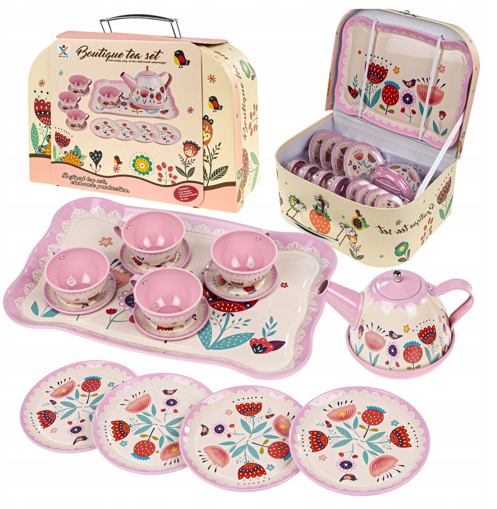 Metalowy Serwis Herbaciany Dla Dzieci Zestaw Do Kawy Filiżanki + Kuferek