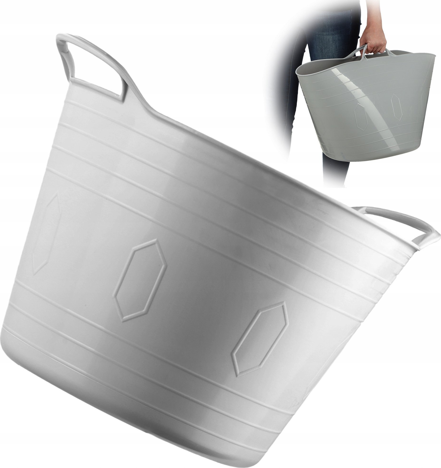 Kosz na pranie Kadax KADAX Kosz Plastikowy Elastyczny Na Pranie Uniwersalny 42L Uchwyty Szary