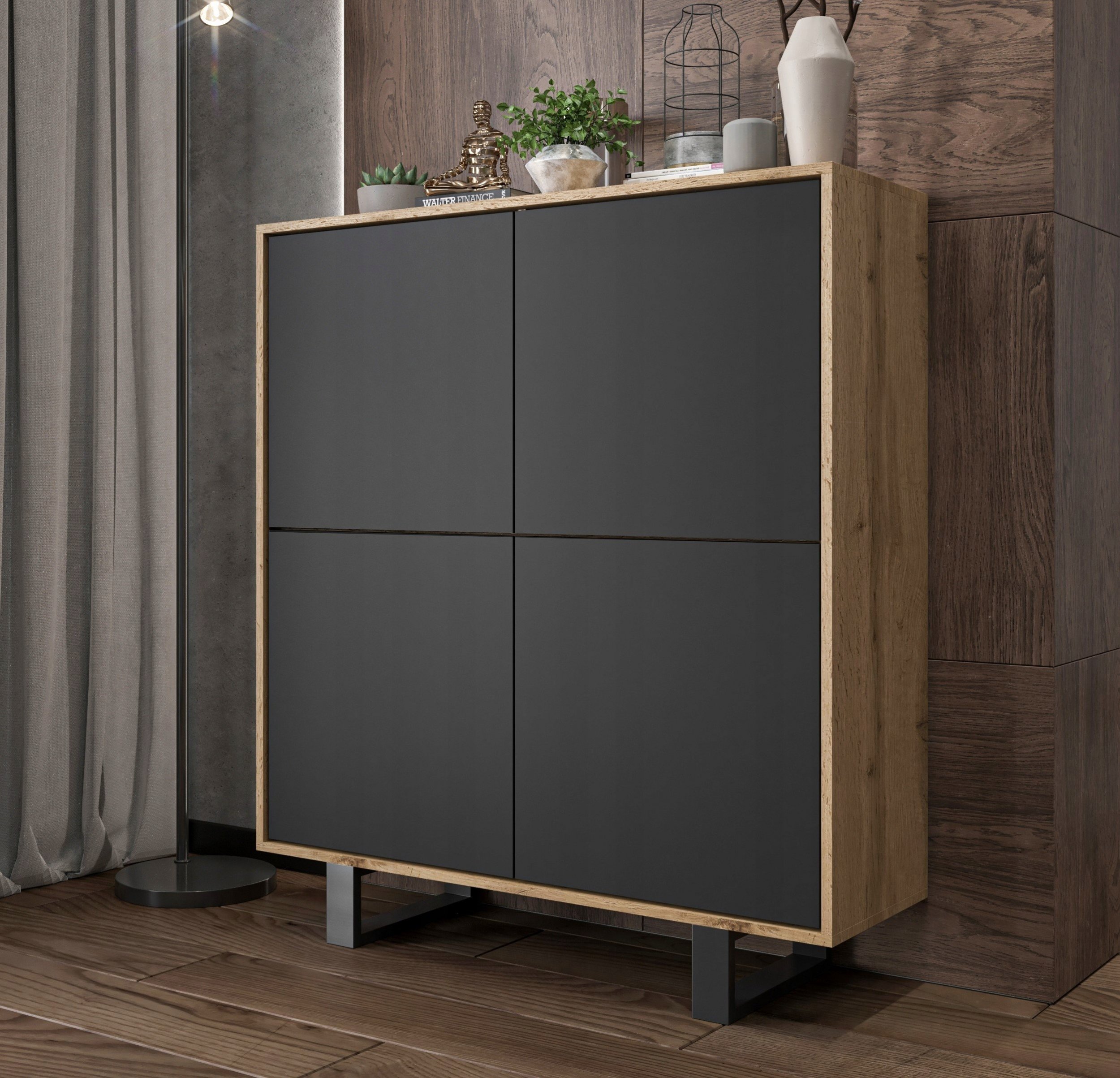 Meble Lindner Industrialna komoda Loft RTV Wotan Czarny MAT 113