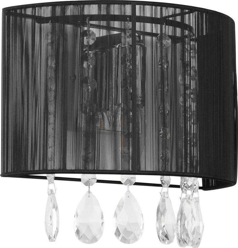 Kinkiet Italux Abażurowa LAMPA ścienna ESSENCE A.9262/1 BK Italux glamour OPRAWA półokrągły KINKIET z kryształkami czarny