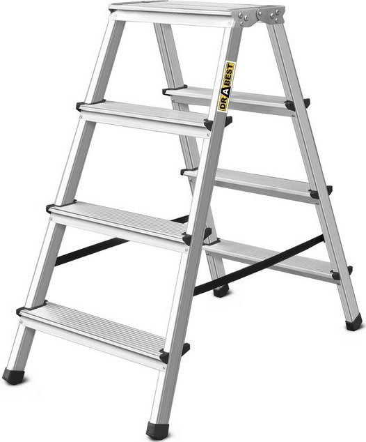 DRABEST Drabina aluminiowa, dwustronna, 4 stopnie wytrzymałość: 125-150 kg (wytrzymałość 125 kg)
