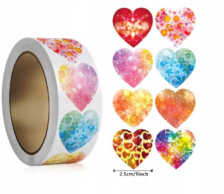 Naklejki Serca Walentynki Valentine's Day Etykieta Dekoracyjna 500 szt.