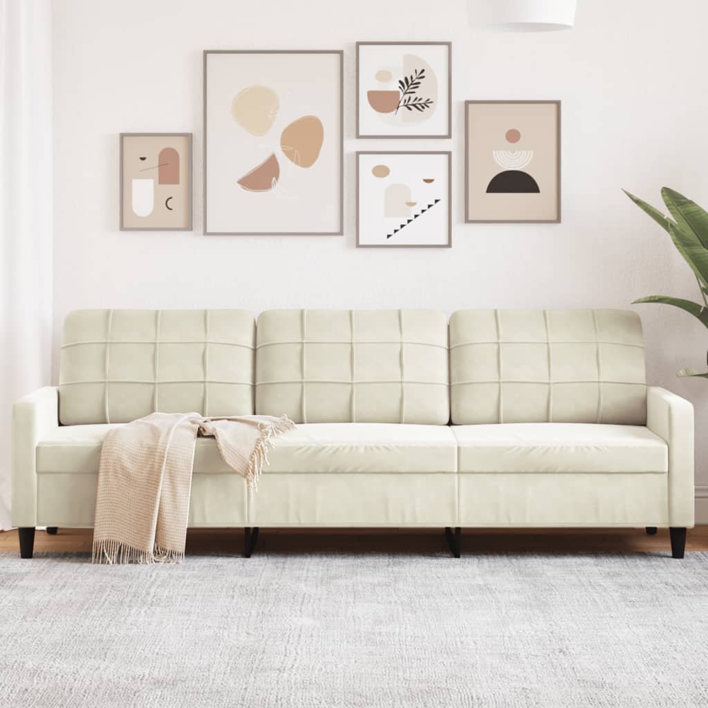 vidaXL 3-osobowa sofa, kremowa, 210 cm, tapicerowana aksamitem