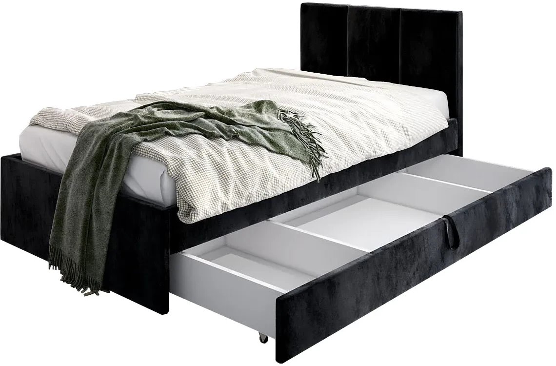 Łóżko młodzieżowe VIVO 2 120x200 czarne z tapicerowanym panelem i szufladą MKPOL