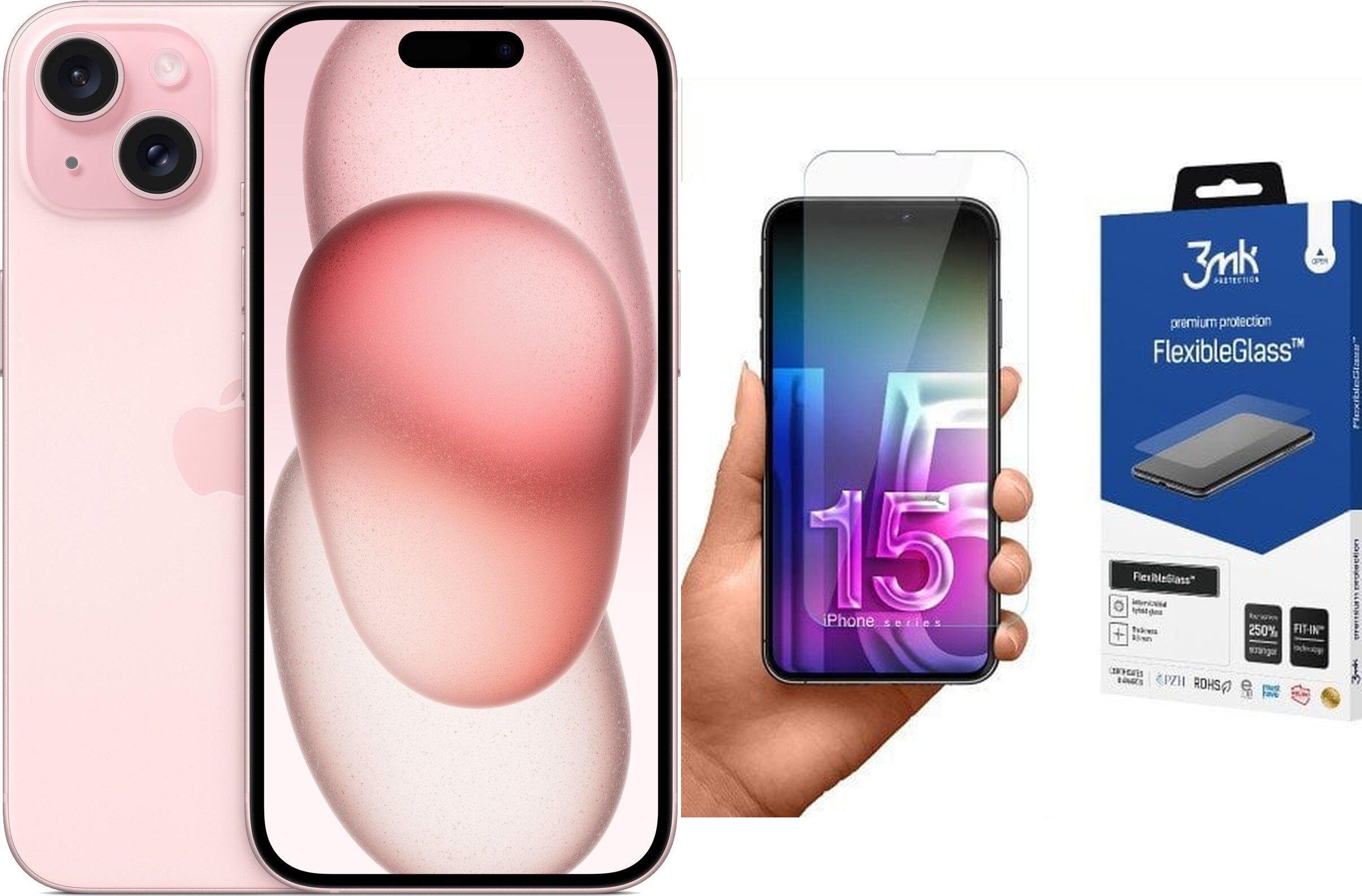 Smartfon Apple iPhone 15 256GB Pink (MTP73) + FlexibleGlass