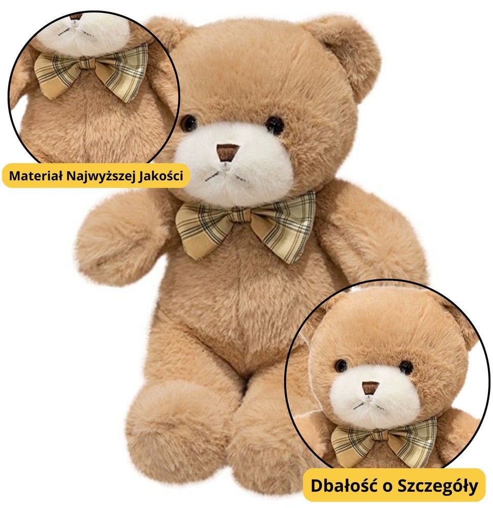 Pluszowa Maskotka Przytulanka Miś Z Kokardką Beżowy 25cm