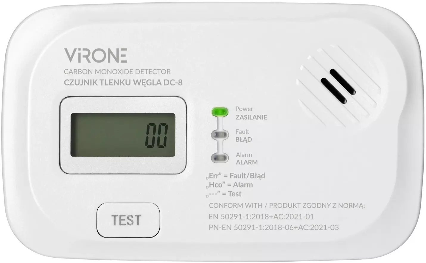 Czujnik tlenku węgla (czadu) bateryjny 2xAA 10lat DC-8
