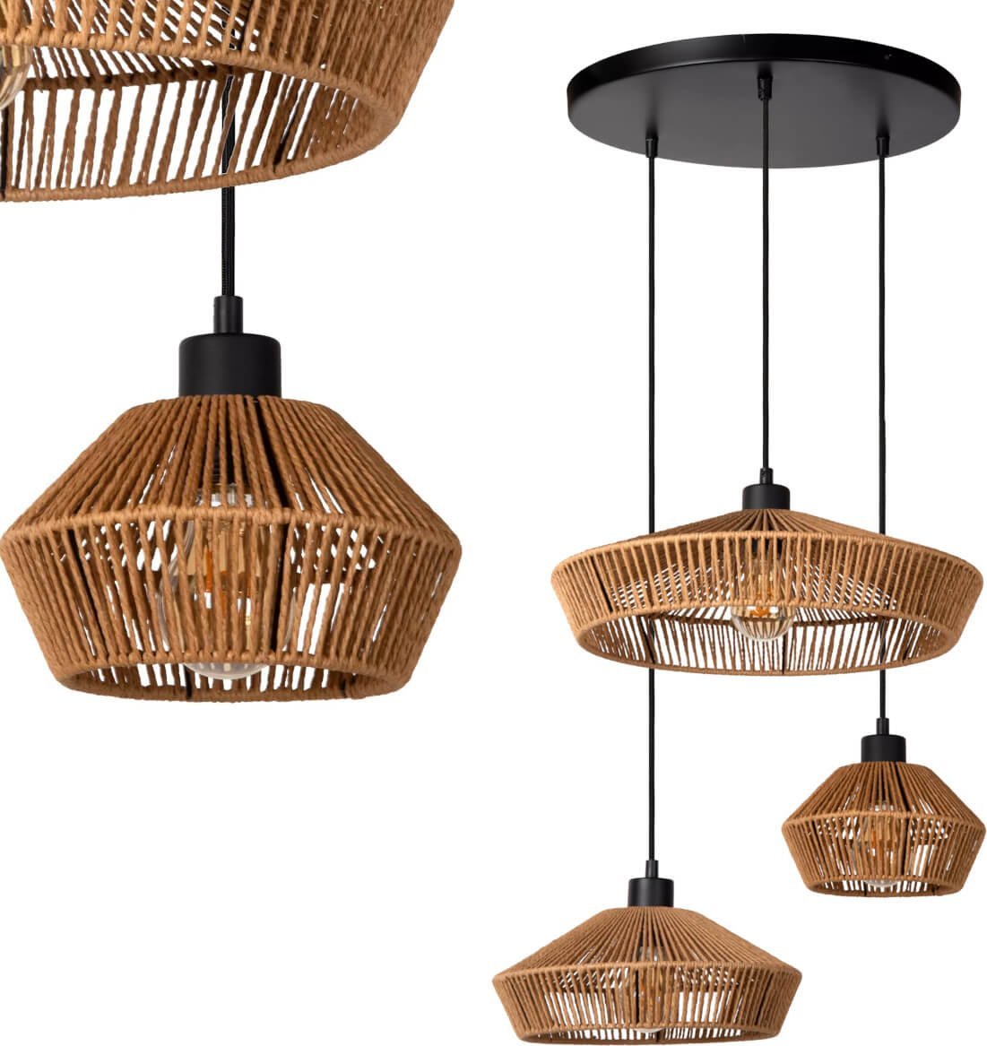 Lampa wisząca Lucide Ekologiczna lampa wisząca Yunkai drewniana kaskada nad stół