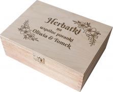 Koszulkowy Produkt personalizowany - Herbatki na wspólne poranki (imię)+(imię) - drewniana herbaciarka z grawerem