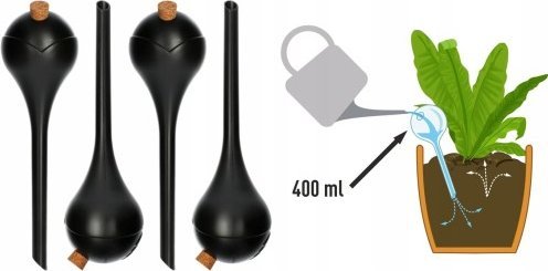 Browin Kule nawadniające do roślin z korkiem do doniczek 4szt czarne