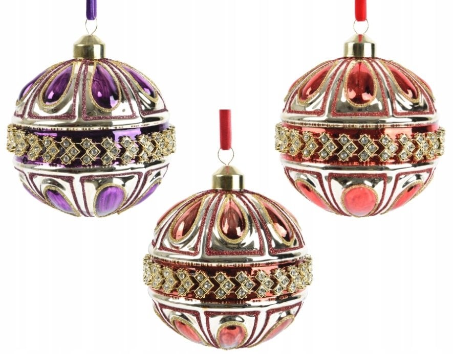 Bombka choinkowa szklana duża 10 cm zdobiona mix kolorów 1 szt.