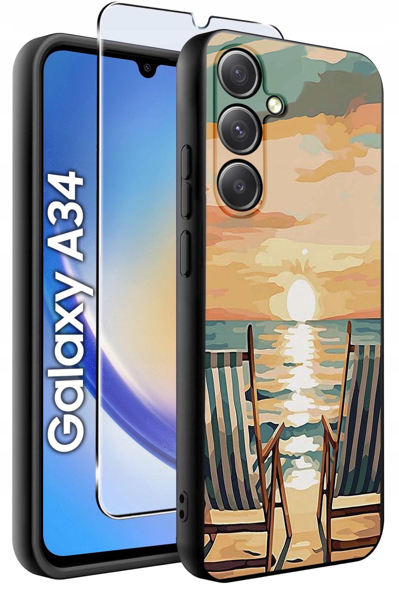 ETUI do Samsung A34 5G WZORY | SILIKONOWE MATT CASE + SZKŁO 9H