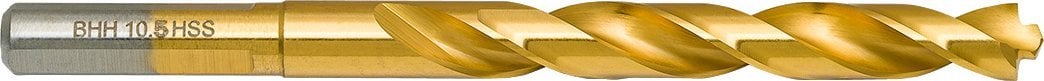 Wiertło do metalu Baildon DIN 338 RN 10,5 mm, HSS TiN (S), 133-87 mm (chwyt 3-płaszczyznowy)