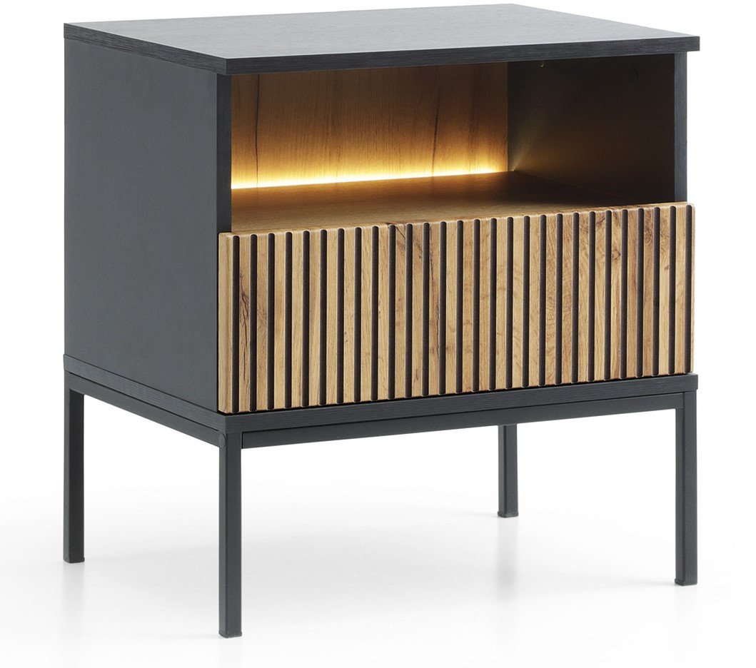 Stolik nocny Lagos z metalowymi nóżkami w kolorze Czarnym + LED