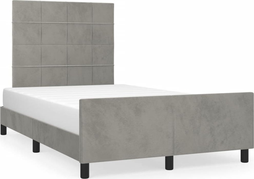 vidaXL vidaXL Rama łóżka z wezgłowiem, jasnoszara, 120x190 cm, aksamit