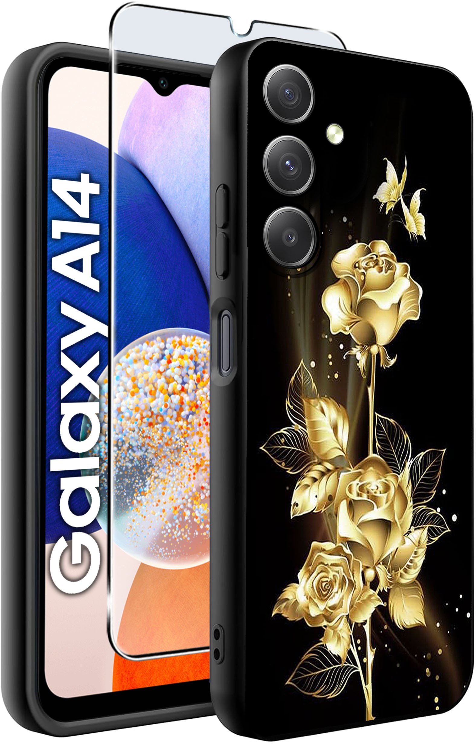 ETUI do Samsung A14 5G WZORY | SILIKONOWE MATT CASE + SZKŁO HARTOWANE 9H