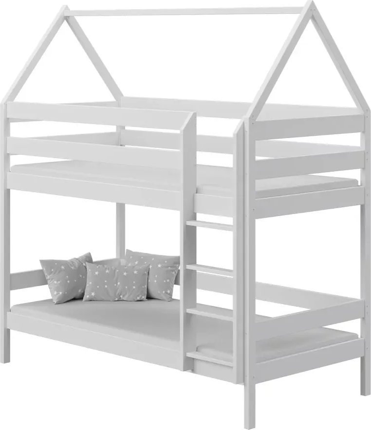 Elior Białe drewniane łóżko piętrowe dziecięce - Zuzu 3X 190x90 cm