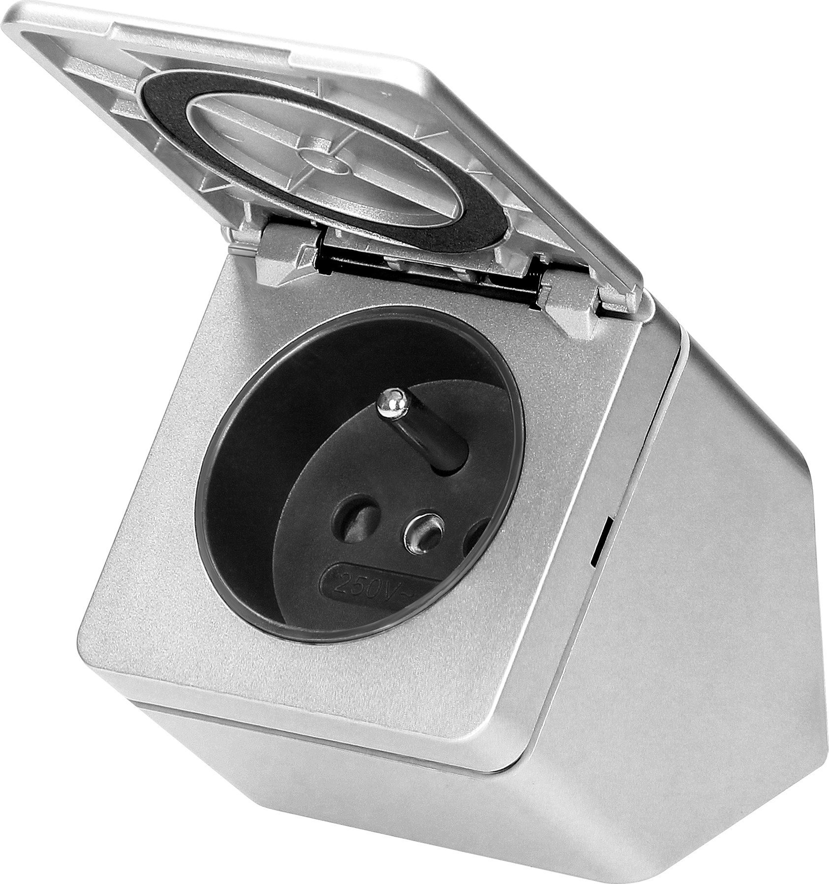 Orno Hermetyczne gniazdo podszafkowe z klapką, IP44, 1x2P+Z, srebrne