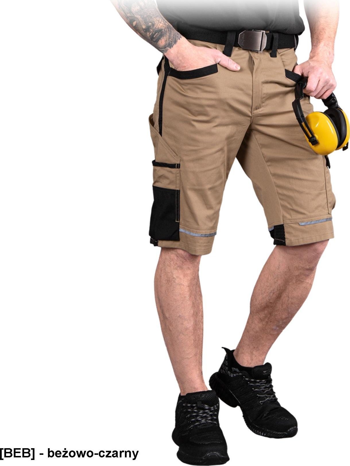 R.E.I.S. LH-DESERT-TS - krótkie spodnie ochronne do pasa desert, 8 kieszeni, uchwyt na młotek, odblaski, siateczkowe wstawki, 100% bawełna, 220 g/m2 S