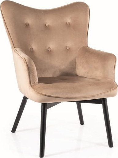 SIGNAL MEBLE Fotel welurowy CARMEN VELVET beżowy/czarny mat