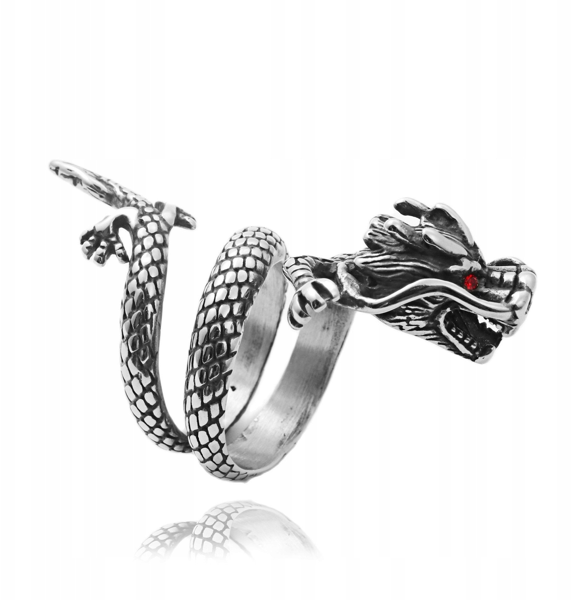 PIERŚCIEŃ Obrączka SYGNET SMOK REGULOWANY Vintage MĘSKI SREBRNY METALOWY