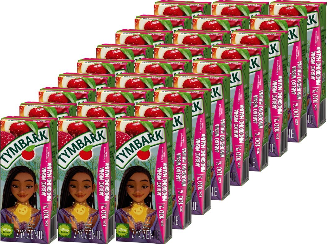 Tymbark Tymbark Sok 100% malina jabłko wiśnia winogrono 200 ml x 27 sztuk