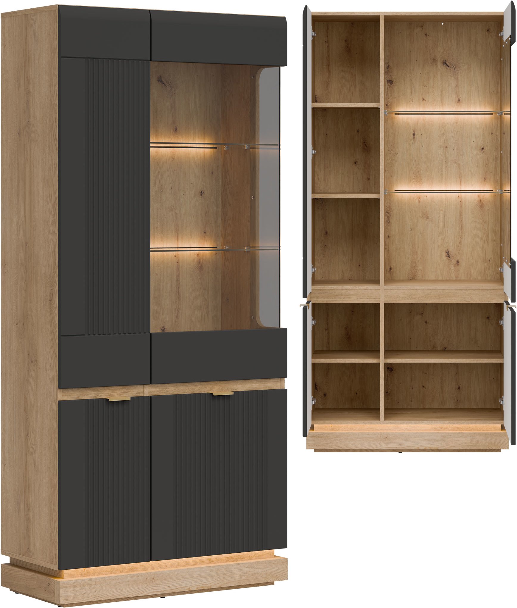 Witryna wysoka Oszklona szafka do pokoju Dąb Cremona Antracyt MILTON ML06