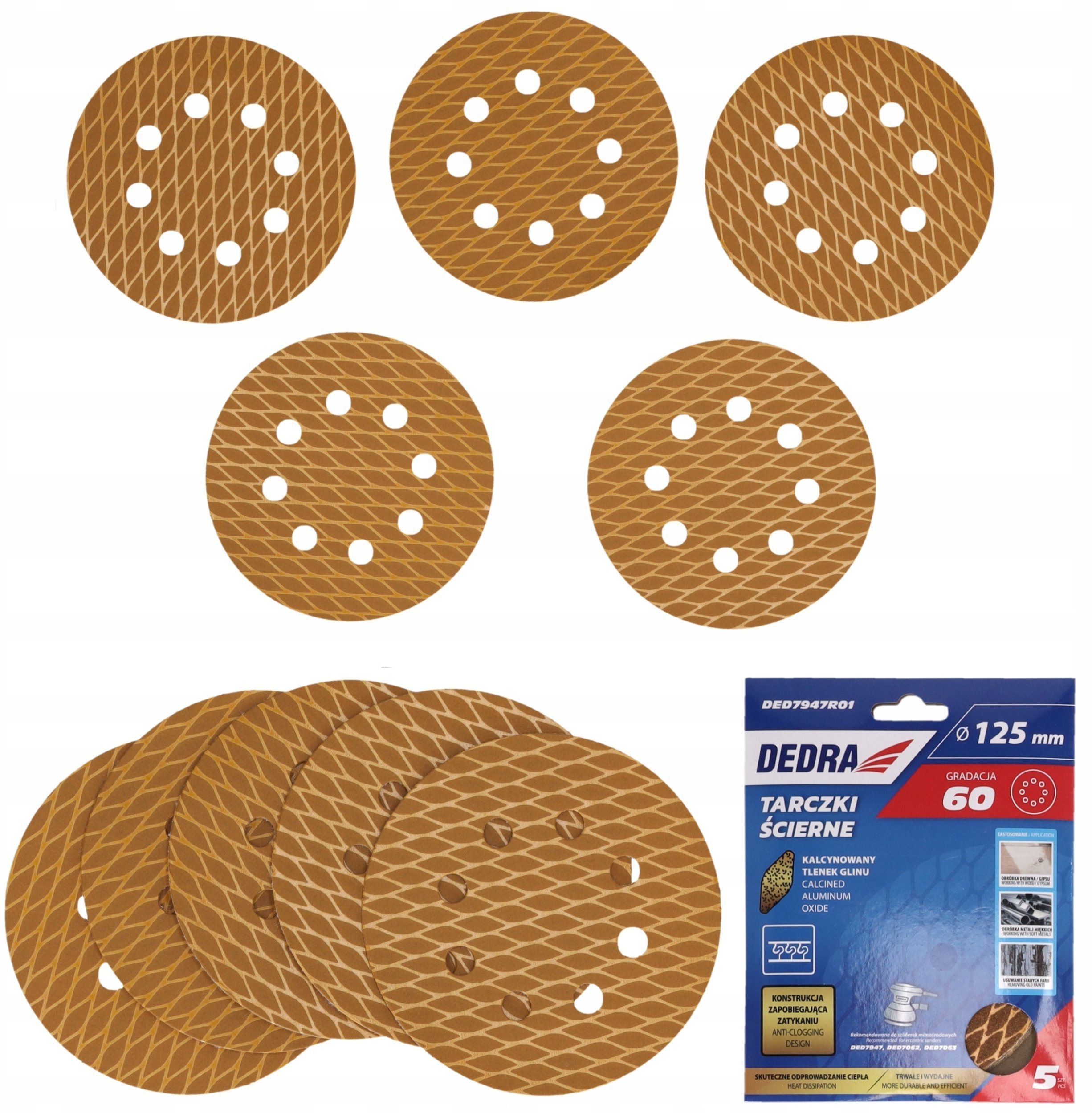 Tarczki ścierne Anti-clog 125mm, #60, rzep, zestaw 5szt
