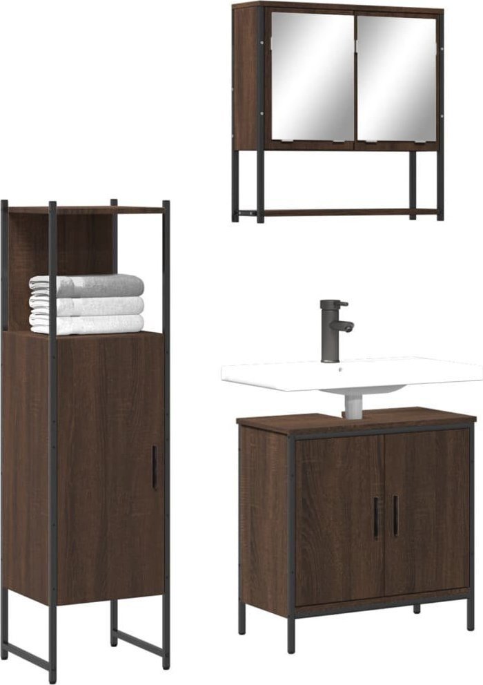 vidaXL 3-częściowy zestaw mebli łazienkowych, brązowy dąb