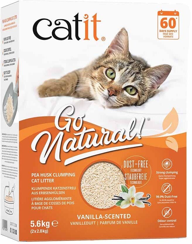 Żwirek dla kota WOWPAW Go Natural Pea Husk Litter, żwirek, dla kota, mocno zbrylający, waniliowy, z łupin grochu, 5,6 kg