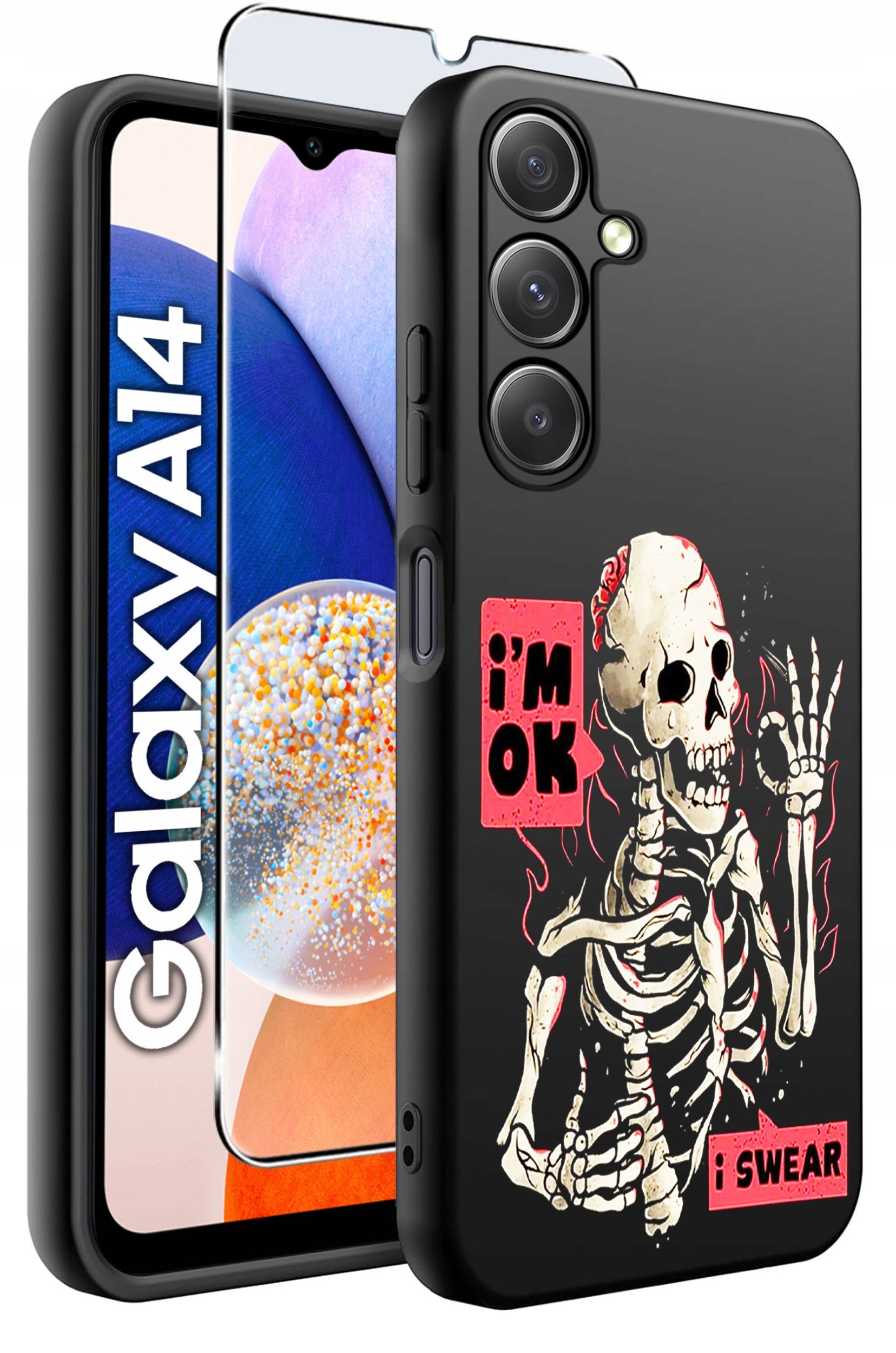 ETUI do Samsung A14 5G WZORY | SILIKONOWE MATT CASE + SZKŁO HARTOWANE 9H