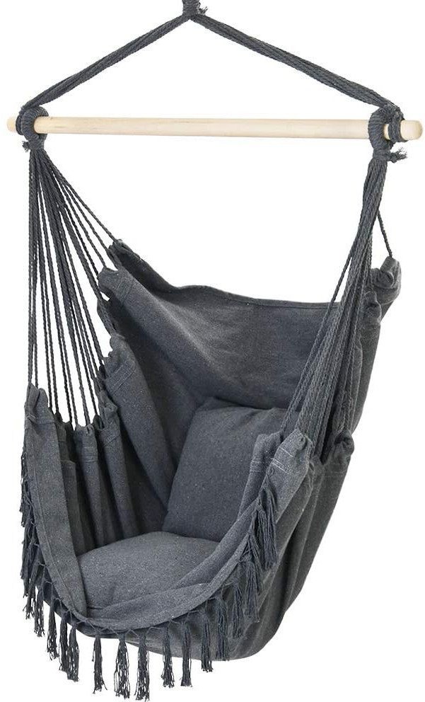 Huśtawka ogrodowa, fotel wiszący brazylijski z poduszkami 130kg grafitowy